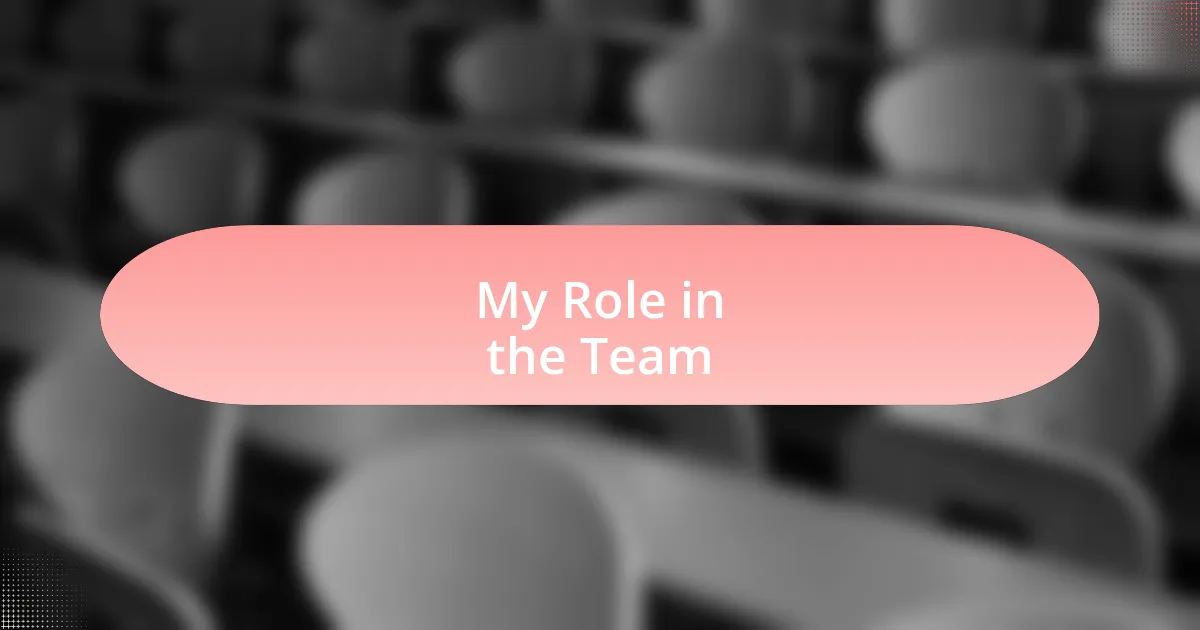 My Role in the Team